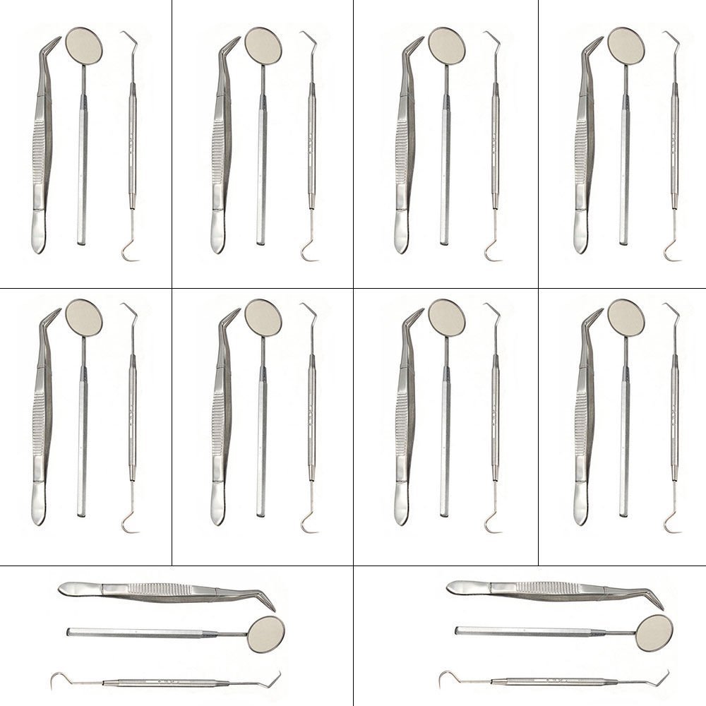 Dental Probe + Mouth Mirror + Tweezer (Pk of 10)